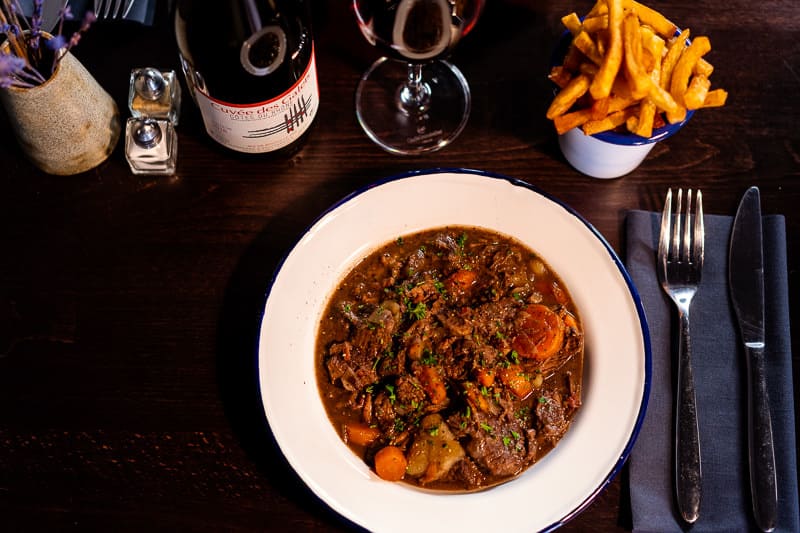 French restaurant, Beef bourguignon, photography